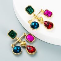Retro Simple Baroque Cross Tassel Pendant Earrings Geometric Glass Diamond Earrings main image 3
