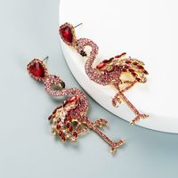 Personality Creative Alloy Inlaid Rhinestone Full Diamond Flamingo Earrings Animal Earrings sku image 2