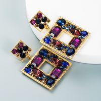 Baroque Style Alloy Glass Diamond Color Geometric Earrings main image 5