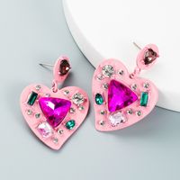 Creative Spray Paint Rhinestone Diamond Heart-shaped Earrings main image 6
