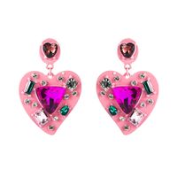 Creative Spray Paint Rhinestone Diamond Heart-shaped Earrings main image 7