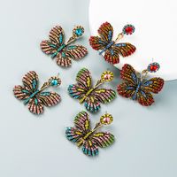 Color Diamond Series Alloy Diamond Rhinestone Butterfly Earrings main image 2