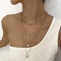 Retro Multi-layered Wearing Temperament Necklace Imitation Pearl Chain Niche Exaggerated Necklace main image 6