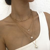 Retro Multi-layered Wearing Temperament Necklace Imitation Pearl Chain Niche Exaggerated Necklace main image 5