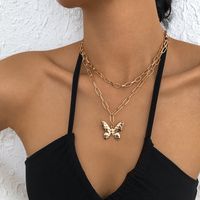 N8891 European And American Style Cross-border Sold Jewelry Metal Twin Double Butterfly Necklace Punk Exaggerated Geometric Chain Necklace main image 2