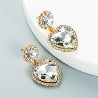 Creative Personality Alloy Studded With Rhinestone Glass Diamond Heart-shaped Earrings main image 3