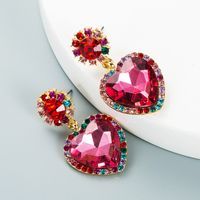 Creative Personality Alloy Studded With Rhinestone Glass Diamond Heart-shaped Earrings main image 6