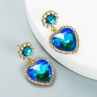 Creative Personality Alloy Studded With Rhinestone Glass Diamond Heart-shaped Earrings sku image 3
