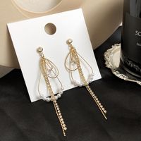 Pearl Geometric Metal Earrings Diamond Chain Long Tassel Earrings Fashion Earrings main image 5