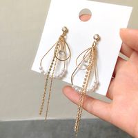 Pearl Geometric Metal Earrings Diamond Chain Long Tassel Earrings Fashion Earrings main image 6