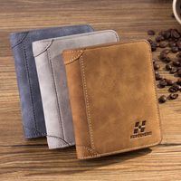 Men's Wallet Men's Short Frosted Leather Retro Tri-fold Vertical Wallet Youth Korean Version Multi-card Slot main image 2