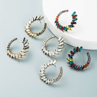Fashion C-shaped Alloy Color Rhinestone Glass Diamond Earrings main image 4