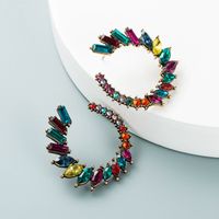 Fashion C-shaped Alloy Color Rhinestone Glass Diamond Earrings main image 6