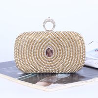 Gold Pu Leather Solid Color Rhinestone Square Evening Bags main image 6