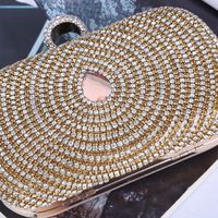Gold Pu Leather Solid Color Rhinestone Square Evening Bags main image 3
