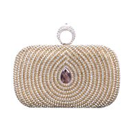 Gold Pu Leather Solid Color Rhinestone Square Evening Bags main image 2