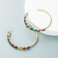 Fashion Alloy Diamond Drop-shaped Rhinestone Large C-shaped Earrings main image 3