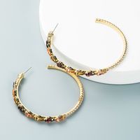 Fashion Alloy Diamond Drop-shaped Rhinestone Large C-shaped Earrings main image 6