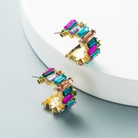 Alloy Diamond-studded Personality Simple C-shaped Earrings Color Earrings sku image 1
