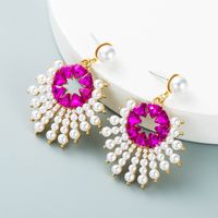 Alloy Diamond Inlaid Pearl Sun Flower Earrings Cross-border Earrings main image 3