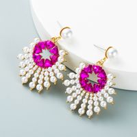 Alloy Diamond Inlaid Pearl Sun Flower Earrings Cross-border Earrings main image 4