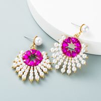 Alloy Diamond Inlaid Pearl Sun Flower Earrings Cross-border Earrings main image 5