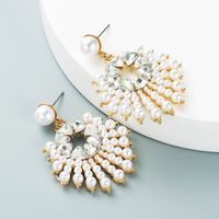 Alloy Diamond Inlaid Pearl Sun Flower Earrings Cross-border Earrings main image 7