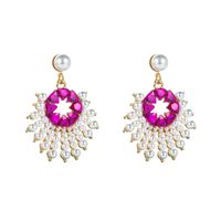 Alloy Diamond Inlaid Pearl Sun Flower Earrings Cross-border Earrings main image 8