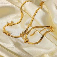 18k Stainless Steel Jewelry Herringbone Collar Bone Chain Punk Butterfly Snake Chain Necklace main image 4
