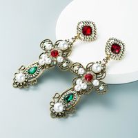 European And American Popular New Hollow Alloy Rhinestone-studded Large Cross Pearl Retro Earrings Accessories main image 4