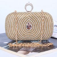 Gold Pu Leather Solid Color Rhinestone Square Evening Bags sku image 1
