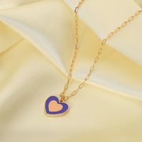 Fashion Heart-shaped Necklace Alloy Purple Oil Drop Double Heart Pendant Necklace Jewelry main image 3