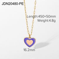 Fashion Heart-shaped Necklace Alloy Purple Oil Drop Double Heart Pendant Necklace Jewelry sku image 1
