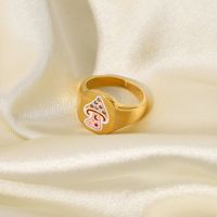 Cute Pink Mushroom Ring Dripping Oil Rhinestone Stainless Steel Mushroom Ring main image 5