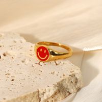 Red Dripping Smiley Face Ring 18k Gold Stainless Steel Ring main image 1