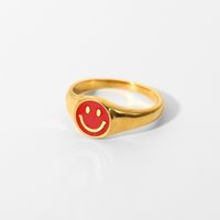 Red Dripping Smiley Face Ring 18k Gold Stainless Steel Ring main image 5