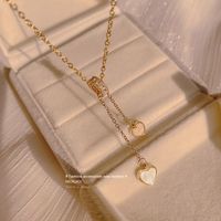 Zircon Circle White Shell Necklace Square Love Clavicle Chain Korean Necklace Titanium Steel Necklace sku image 1