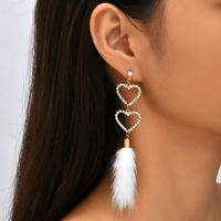 Korean Style Long Tassel Mink Hair Claw Diamond Heart Earrings Female Creative Autumn And Winter Earrings main image 1