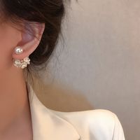 Flower Inlaid Pearls Alloy Artificial Gemstones Earrings main image 4