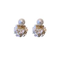 Flower Inlaid Pearls Alloy Artificial Gemstones Earrings main image 6