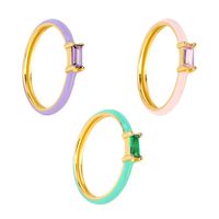 Colorful Epoxy 18k Gold Copper Ring European And American Inlaid Square Zircon Index Finger Ring main image 2