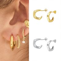 European And American Simple Special-shaped C-shaped 18k Gold Backbone Bamboo Earrings main image 5