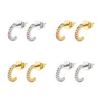 Micro-inlaid Color Zircon C-shaped Earrings European And American Simple Ring Circle Earrings main image 1