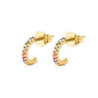 Micro-inlaid Color Zircon C-shaped Earrings European And American Simple Ring Circle Earrings main image 3