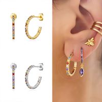 Geometric Semicircle Earrings C-shaped Bohemian Trend Color Zircon Earrings main image 5
