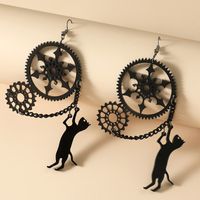 Fashion  Black Industrial Gear Cat Earrings European And American Personality Exaggerated Resin Earrings main image 3