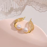 Retro Style Niche Design Wings Pearl Earrings Autumn And Winter New Style main image 4