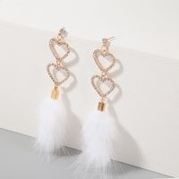 Korean Style Long Tassel Mink Hair Claw Diamond Heart Earrings Female Creative Autumn And Winter Earrings sku image 1
