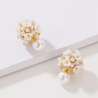 Flower Inlaid Pearls Alloy Artificial Gemstones Earrings sku image 1