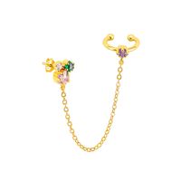 Cross-border Source Inlaid Colorful Zircon Irregular Geometric Copper Ear Clip Earrings 18k Gold Tassel Chain Earrings sku image 2